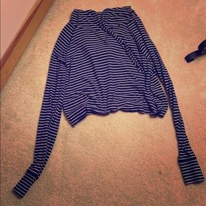 Hollister Navy Blue and White Striped Hoodie Women